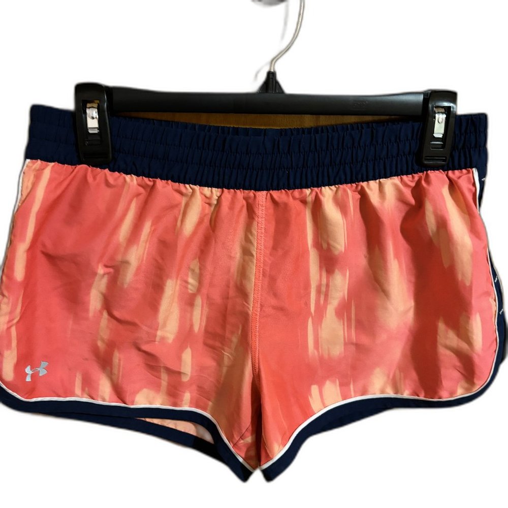 Under Armour Semi-Fitted Orange Blue Running‎ Shorts with Drawstring heatgear